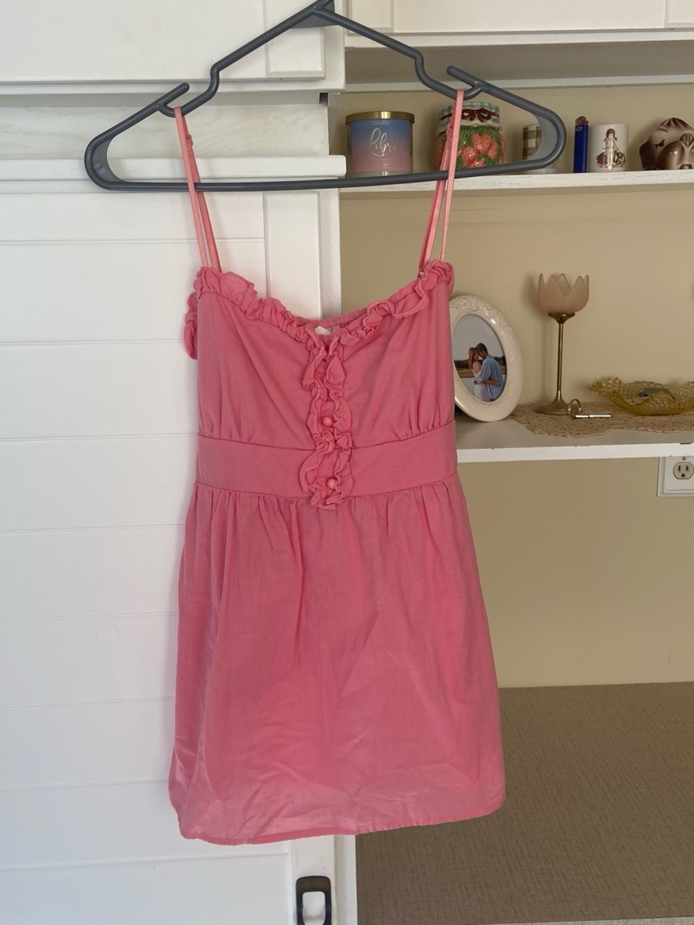 Y2K Pink Tank with ruffles and tie back